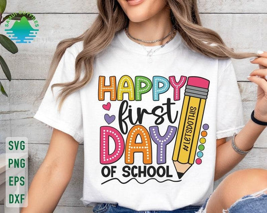 Back School Happy First Day 1st Hello - Adult & Kids T-Shirts, Sweatshirts & Hoodies apparel design preview 1