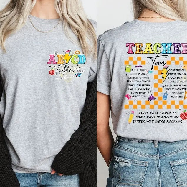 Back School Retro Teacher Tour ABCD First Day - Adult & Kids T-Shirts, Sweatshirts & Hoodies apparel design preview 1