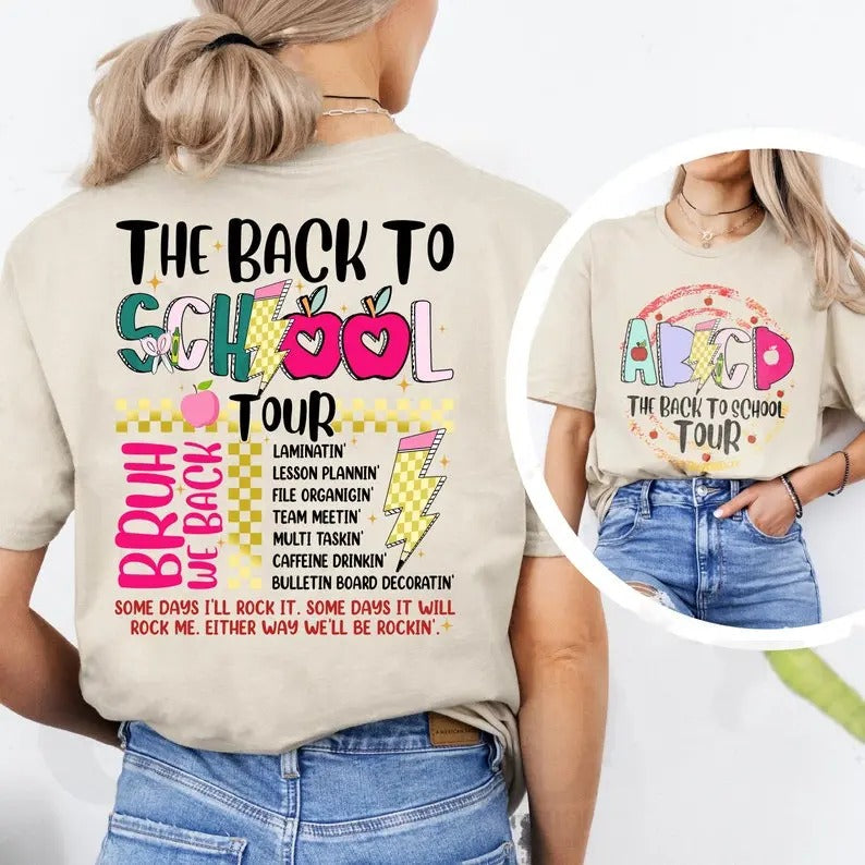 Back School Retro Tour Teacher ABCD Kindergarten - Adult & Kids T-Shirts, Sweatshirts & Hoodies apparel design preview 1