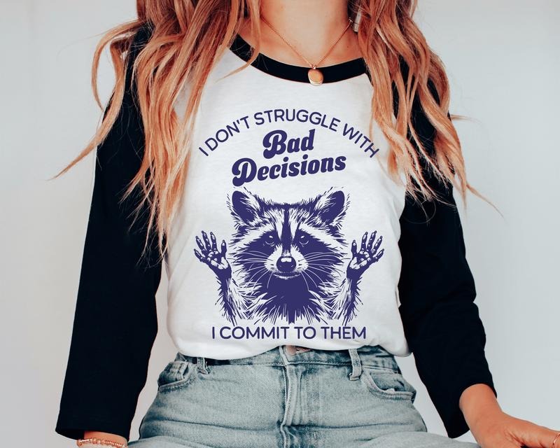 Bad Decisions Funny Racoon Short Sleeve - Adult & Kids T-Shirts, Sweatshirts & Hoodies apparel design preview 1