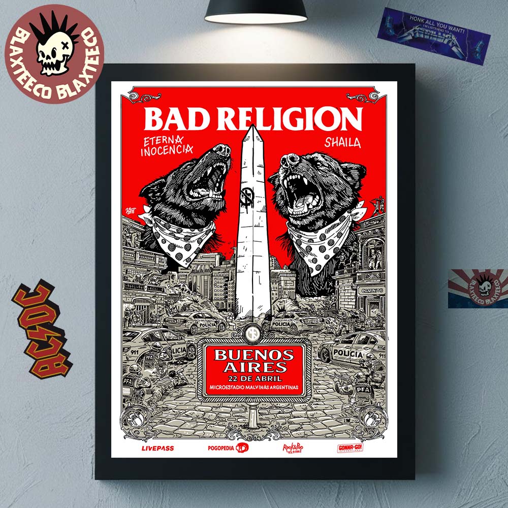Bad Religion Buenos Aires Argentina 2026 Event Poster - Adult & Kids T-Shirts, Sweatshirts & Hoodies apparel design preview 1