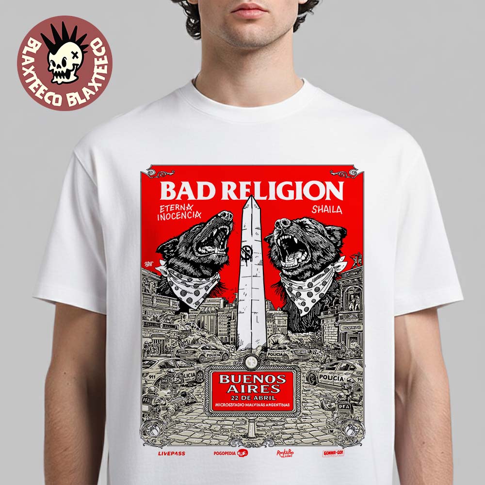 Bad Religion Buenos Aires Argentina 2026 Event Poster - Adult & Kids T-Shirts, Sweatshirts & Hoodies apparel design preview 1