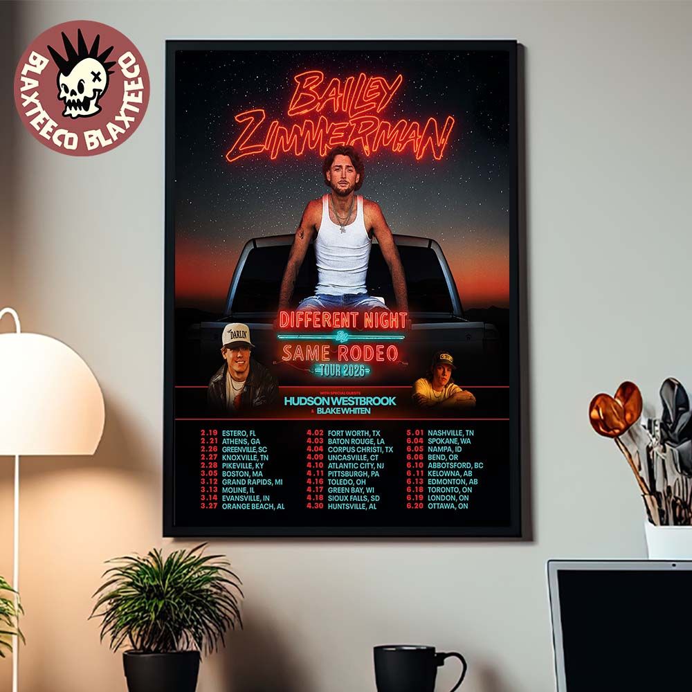 Bailey Zimmerman Different Night Same Rodeo Tour 2026 - Adult & Kids T-Shirts, Sweatshirts & Hoodies apparel design preview 1
