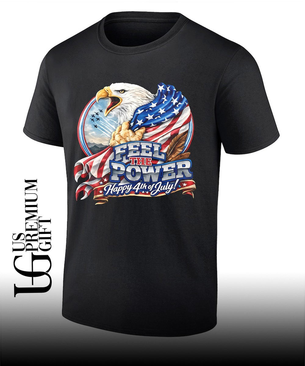 Bald Eagle American Flag Fighter Jet Feel The Power - Adult & Kids T-Shirts, Sweatshirts & Hoodies apparel design preview 1
