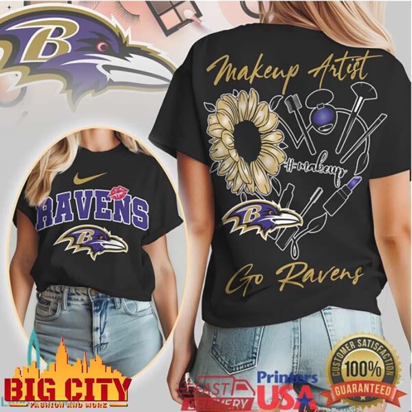 Baltimore Ravens Makeup Artist Sunflower Two Sided - Adult & Kids T-Shirts, Sweatshirts & Hoodies apparel design preview 1