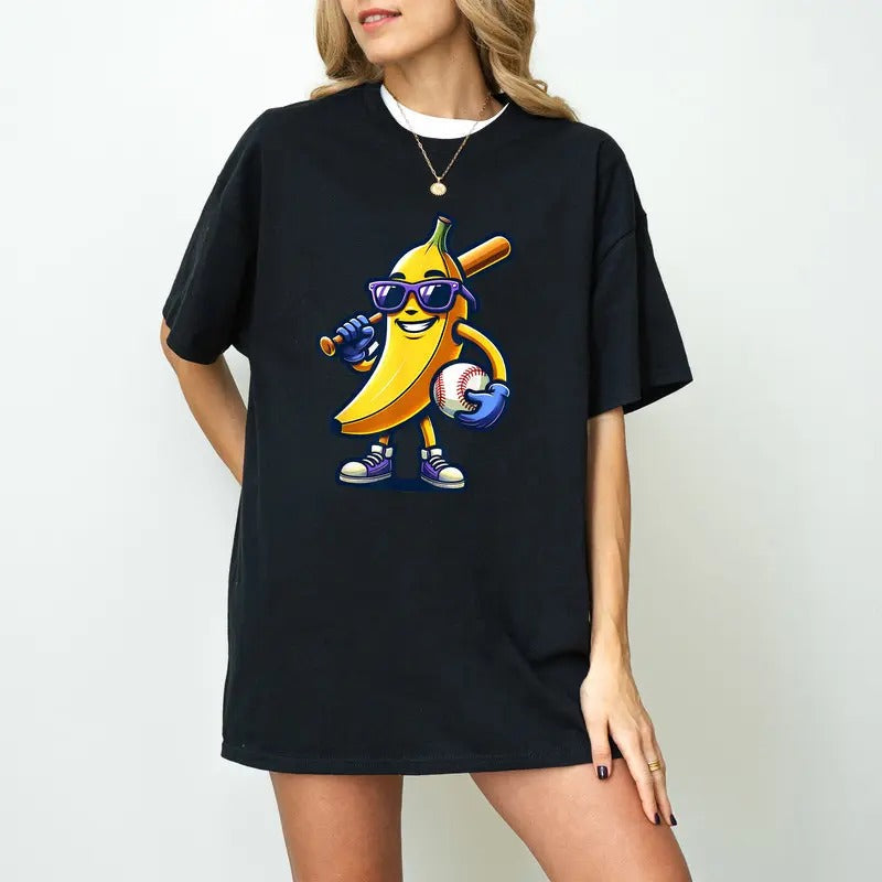 Banana Playing Baseball Fruit Lover Player Lets Go - Adult & Kids T-Shirts, Sweatshirts & Hoodies apparel design preview 1