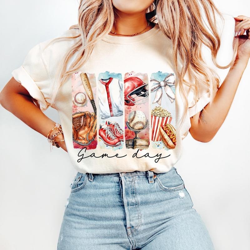 Baseball Game Day Coquette Bow Mama Mom Brushstroke - Adult & Kids T-Shirts, Sweatshirts & Hoodies apparel design preview 1