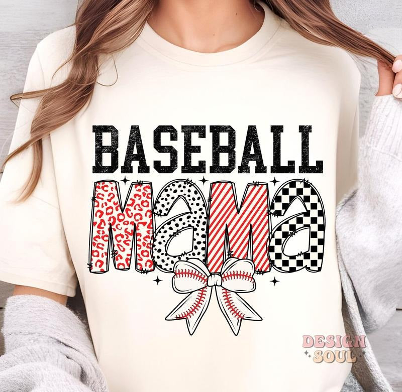 Baseball Mama Game Day Retro Checkered Coquette Bow - Adult & Kids T-Shirts, Sweatshirts & Hoodies apparel design preview 1