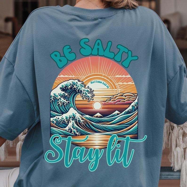 Be Salty Stay Lit Boho Beachy Bible Verse Christian - Adult & Kids T-Shirts, Sweatshirts & Hoodies apparel design preview 1