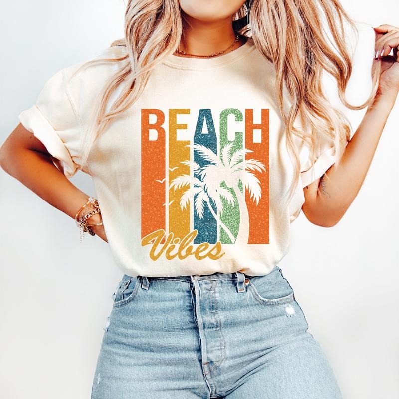 Beach Retro Summer Hello Tropical Palm Tree Sunset - Adult & Kids T-Shirts, Sweatshirts & Hoodies apparel design preview 1