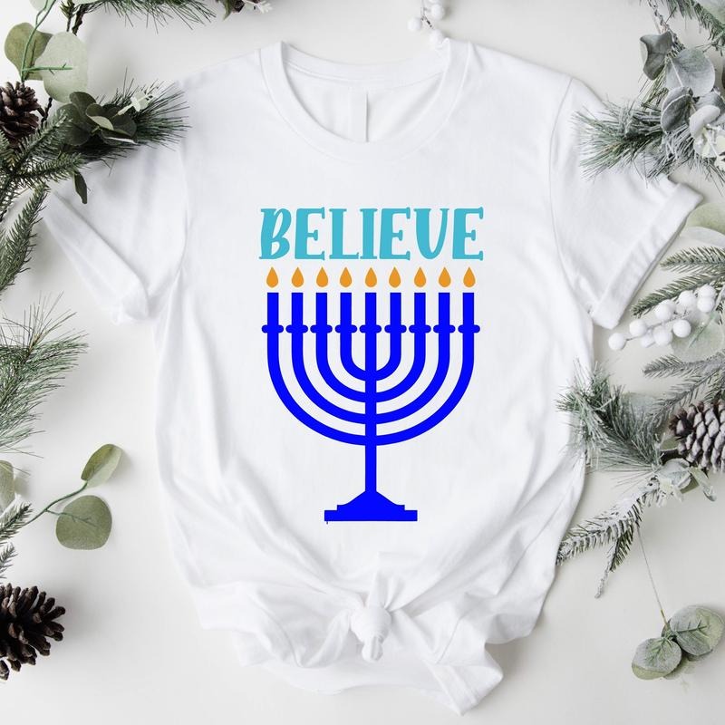 Believe Hanukkah Religious Jewish Friend Candle - Adult & Kids T-Shirts, Sweatshirts & Hoodies apparel design preview 1