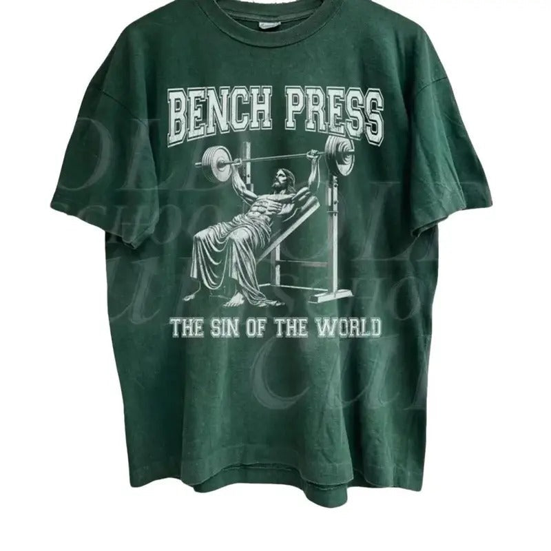 Bench Press Sin World Vintage 90s Funny Christian Gym - Adult & Kids T-Shirts, Sweatshirts & Hoodies apparel design preview 1