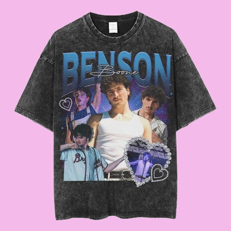 Benson Boone Heart Collage Retro Blue Fan Art - Adult & Kids T-Shirts, Sweatshirts & Hoodies apparel design preview 1