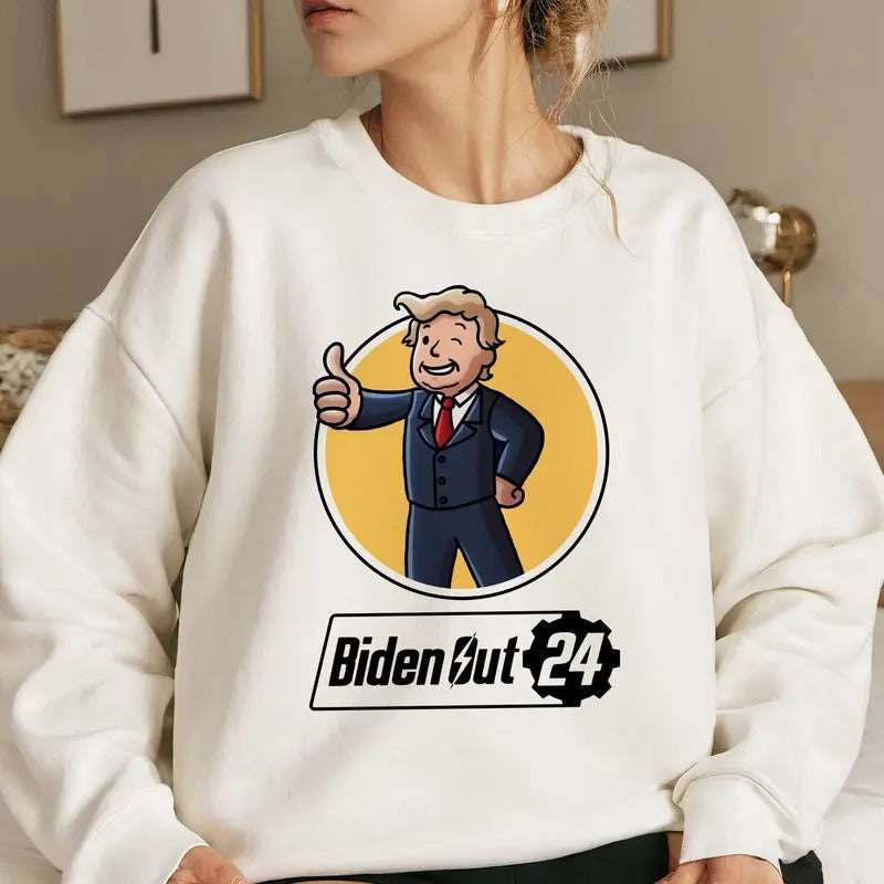 Biden Out Fallout Movies Cartoon - Adult & Kids T-Shirts, Sweatshirts & Hoodies apparel design preview 1