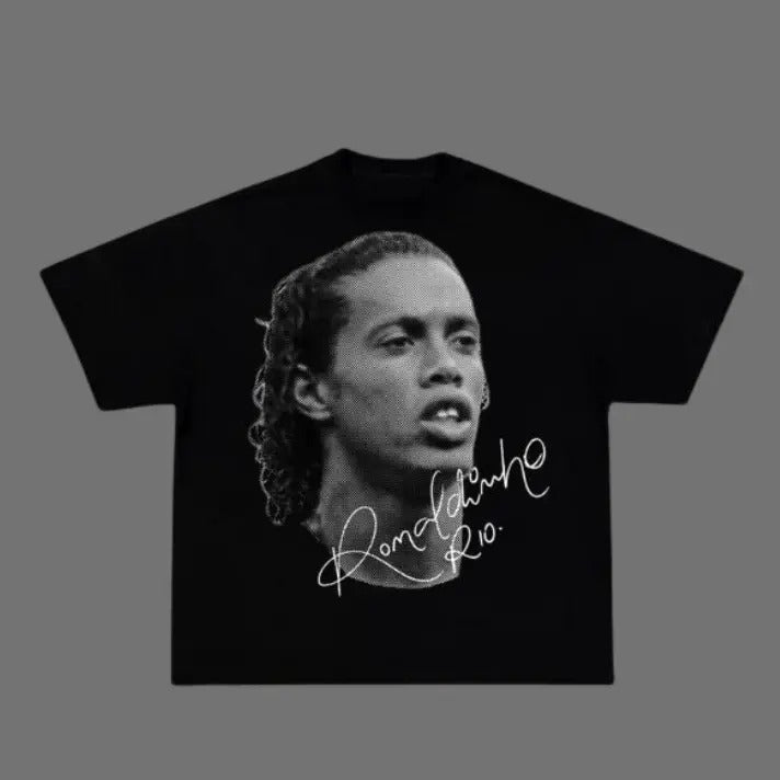 Big Head Ronaldinho Vintage Soccer Menswear - Adult & Kids T-Shirts, Sweatshirts & Hoodies apparel design preview 1