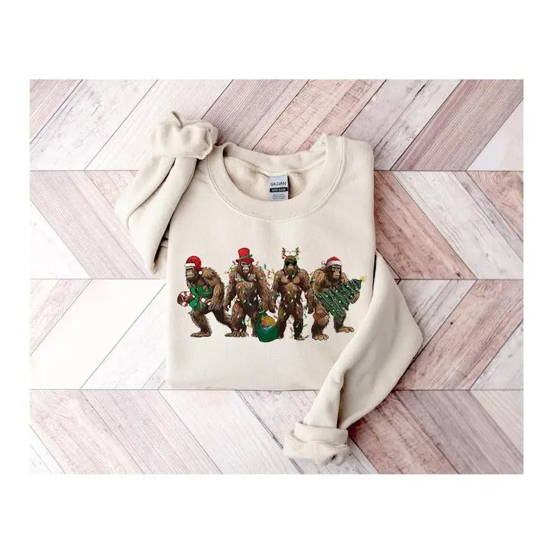 Bigfoot Lights Merry Lover Xmas - Adult & Kids T-Shirts, Sweatshirts & Hoodies apparel design preview 1