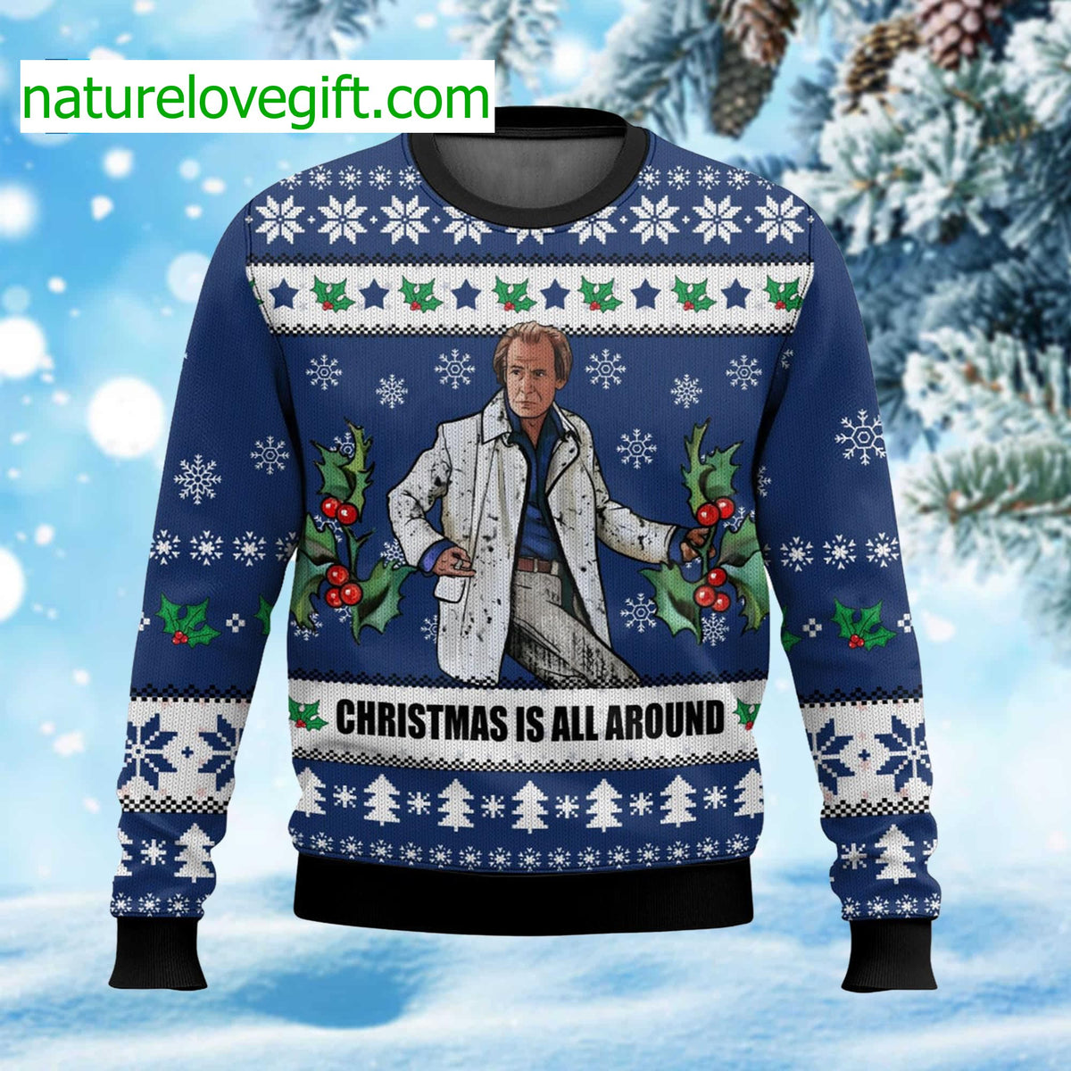 Billy Mack Christmas Is All Around Love Actually Ugly Christmas Sweater - Holiday Gift product image