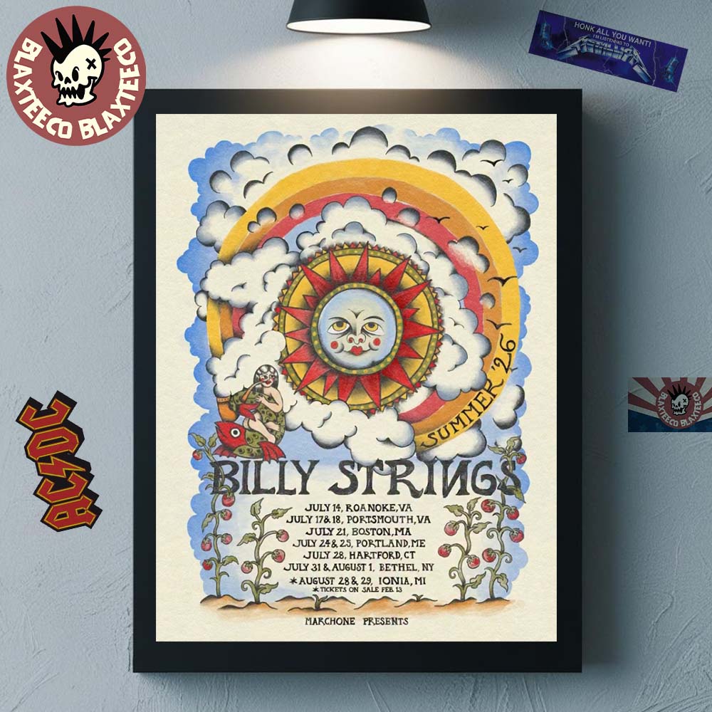 Billy Strings Summer 2026 Tour The Sun Art With - Adult & Kids T-Shirts, Sweatshirts & Hoodies apparel design preview 1