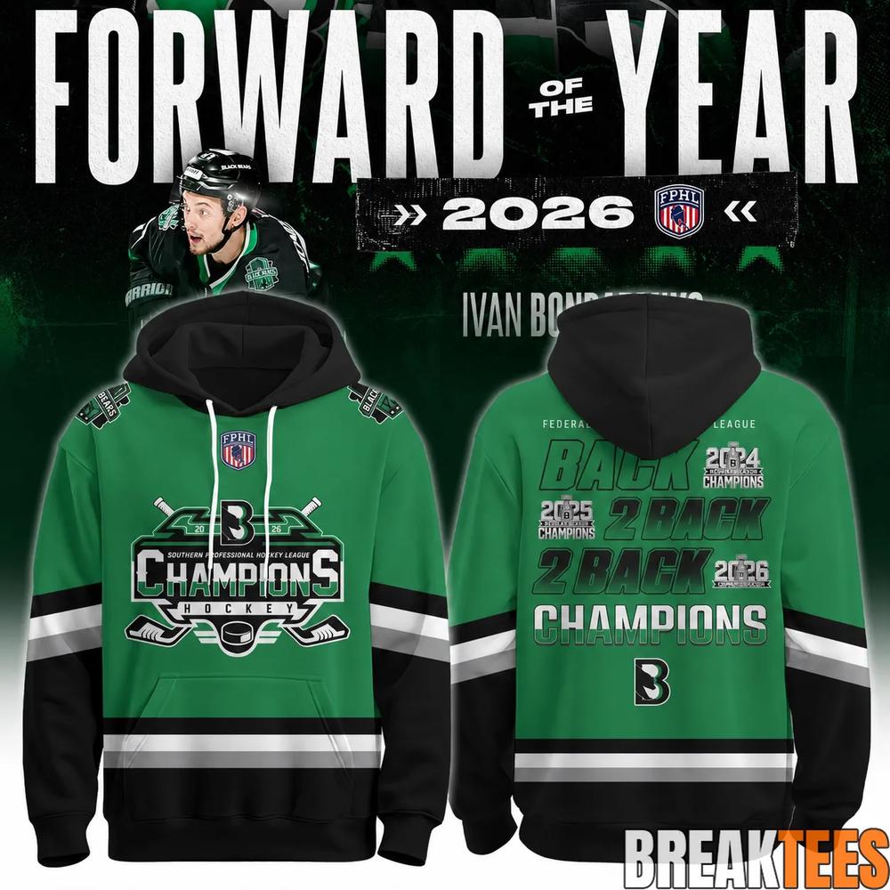 Binghamton Black Bears 2026 FPHL Champions Three-Peat - Adult & Kids T-Shirts, Sweatshirts & Hoodies apparel design preview 1
