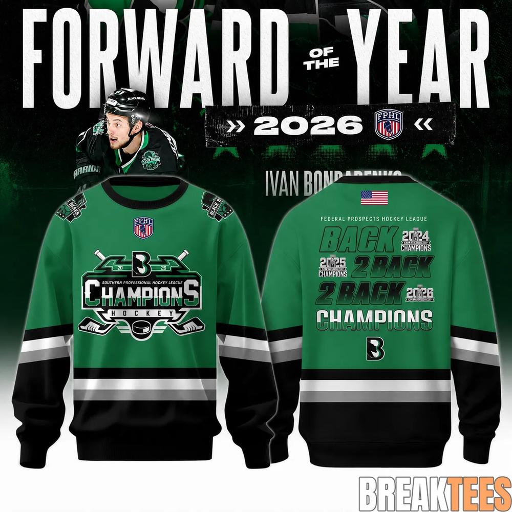 Binghamton Black Bears 2026 FPHL Champions Three-Peat - Adult & Kids T-Shirts, Sweatshirts & Hoodies apparel design preview 1
