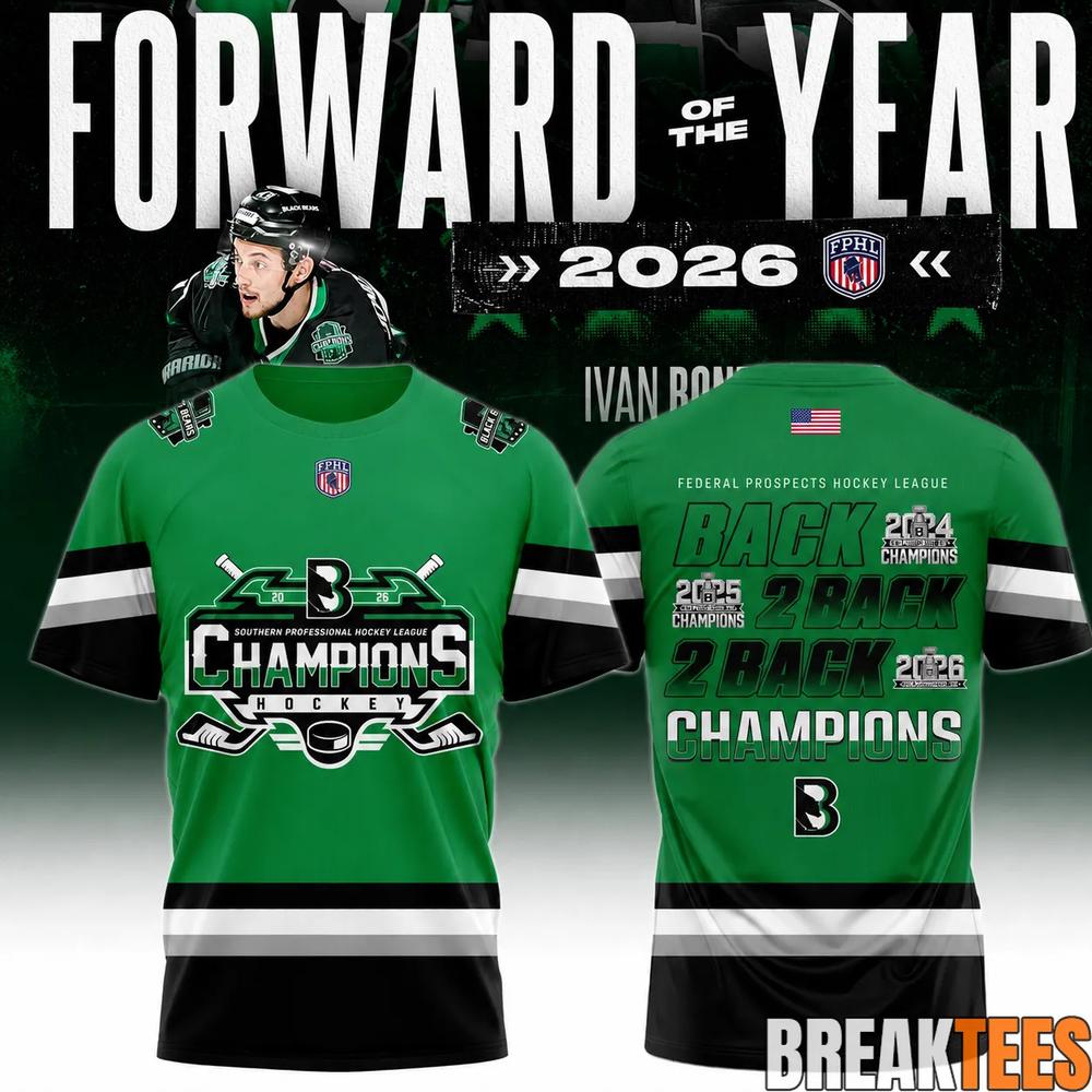 Binghamton Black Bears 2026 FPHL Champions Three-Peat - Adult & Kids T-Shirts, Sweatshirts & Hoodies apparel design preview 1