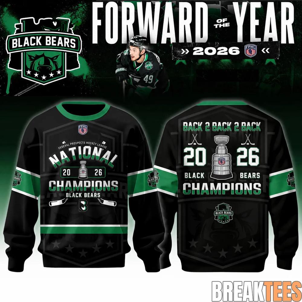 Binghamton Black Bears 2026 FPHL Champions Three-Peat - Adult & Kids T-Shirts, Sweatshirts & Hoodies apparel design preview 1