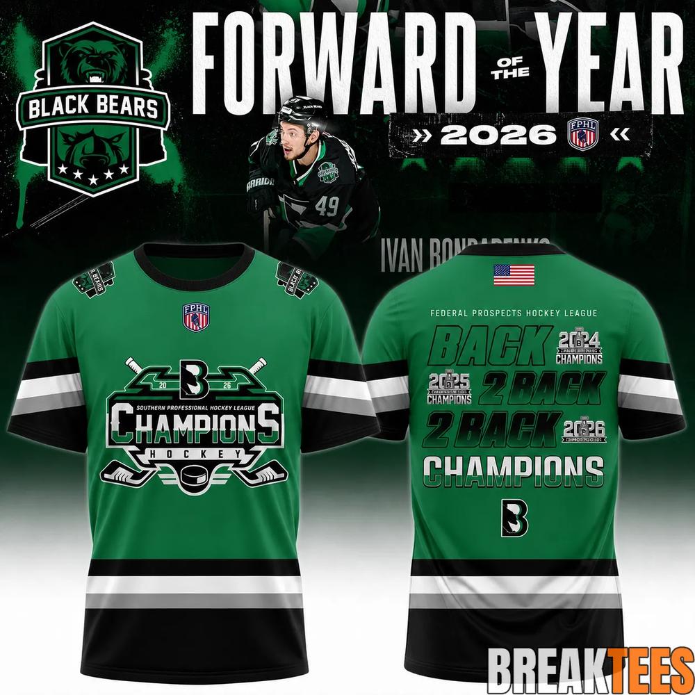 Binghamton Black Bears 2026 FPHL Champions Three-Peat - Adult & Kids T-Shirts, Sweatshirts & Hoodies apparel design preview 1