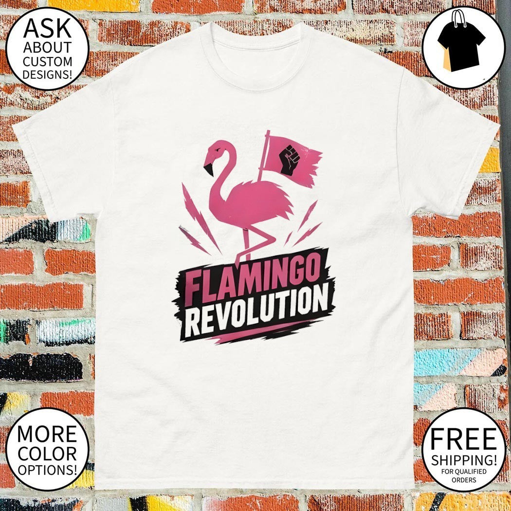 Bird Flamingo raising the Fist flag Revolution - Adult & Kids T-Shirts, Sweatshirts & Hoodies apparel design preview 1