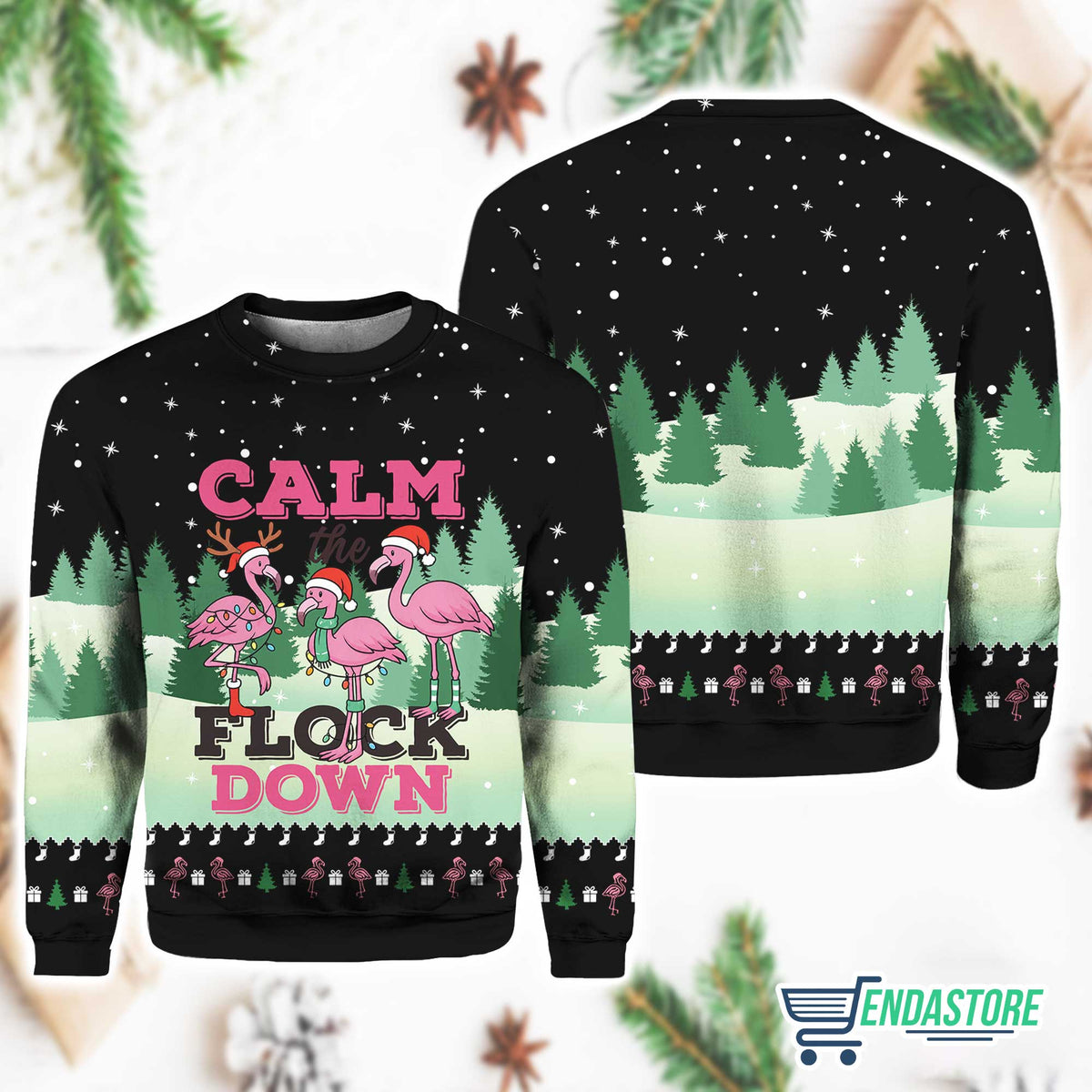 Black- Christmas Calm The Flock Down 3D Ugly Christmas Sweater - Holiday Gift product image