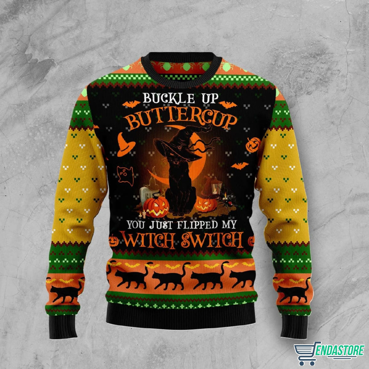 Black Cat Buckle Up Buttercup You Just Flipped My Witch Switch Halloween 3D Sweater - Gift for Animal Lovers product image