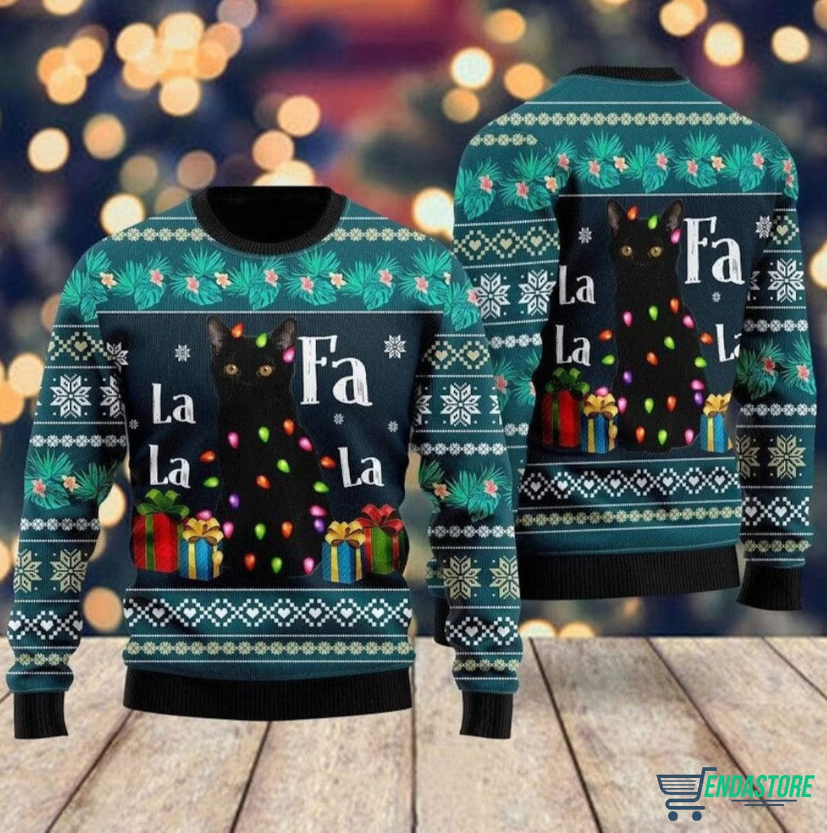 Black Cat Falalala 3D Ugly Christmas Sweater - Holiday Gift product image
