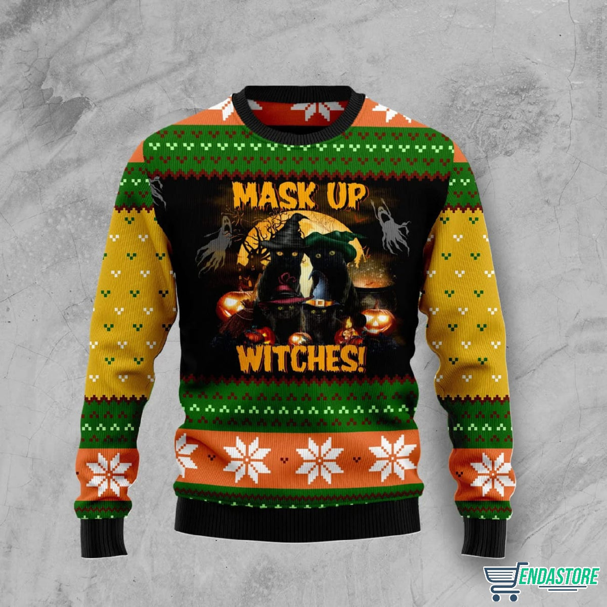 Black Cat Mask Up Witches Halloween 3D Sweater - Gift for Animal Lovers product image