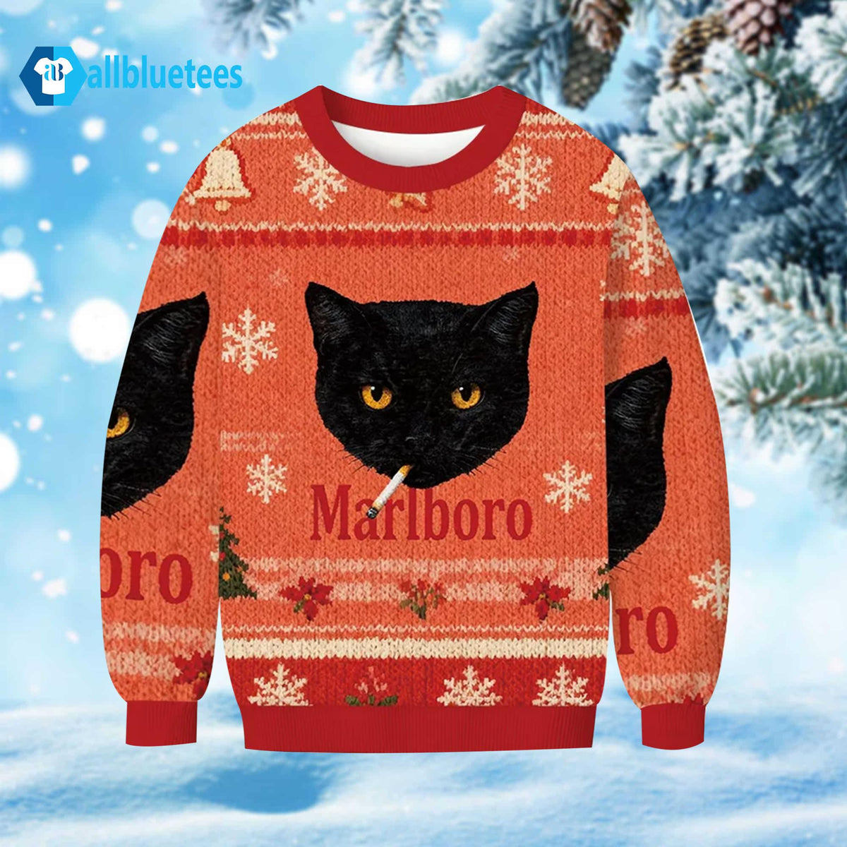 Black Cat Smoking Marlboro Ugly Christmas Sweater - Holiday Gift product image