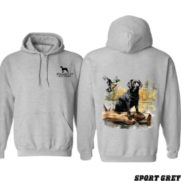 Black Lab Duck Hunting Autumn Nature Scene Labrador - Adult & Kids T-Shirts, Sweatshirts & Hoodies apparel design preview 1