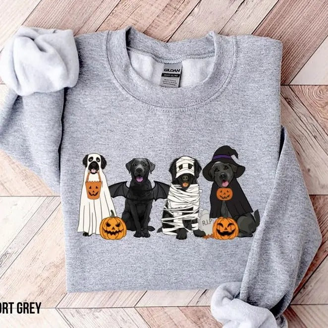Black Labrador Halloween Ghost Dogs Dog Fall Spooky - Adult & Kids T-Shirts, Sweatshirts & Hoodies apparel design preview 1