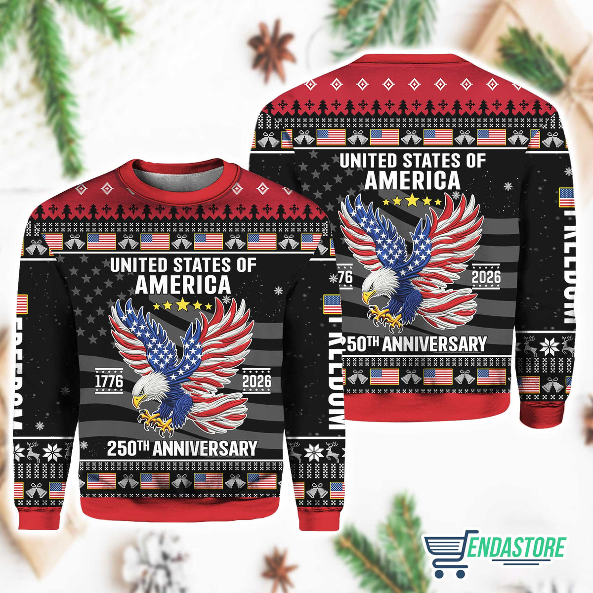 Black-United States of America 250th Anniversary 3D Ugly Christmas Sweater - Holiday Gift product image