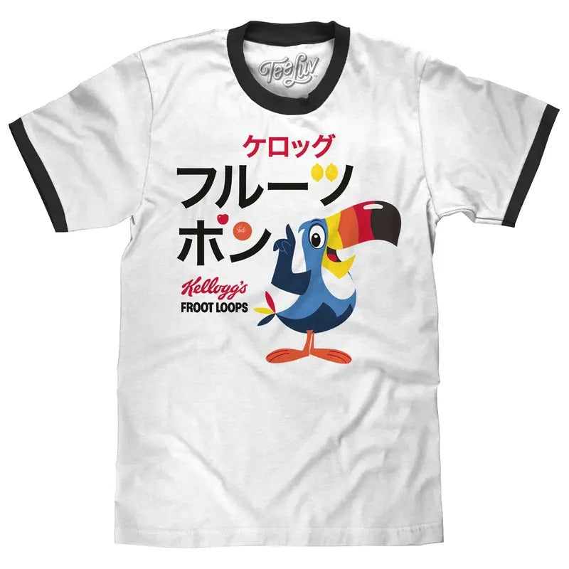 Froot Loops Cereal Japanese Toucan Sam Ringer White - Adult & Kids T-Shirts, Sweatshirts & Hoodies apparel design preview 1