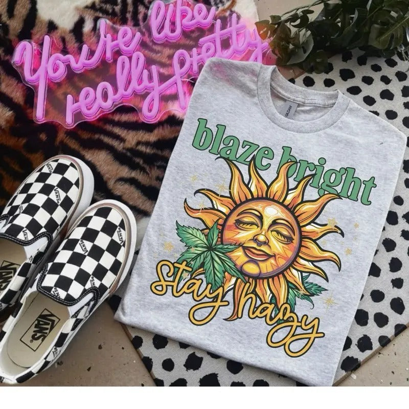 Blaze Bright Stay Happy Bleached Gildan - Adult & Kids T-Shirts, Sweatshirts & Hoodies apparel design preview 1