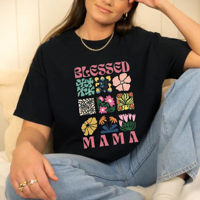 Blessed Mama ChristianShirt Cotton Casual Street Crew - Adult & Kids T-Shirts, Sweatshirts & Hoodies apparel design preview 1