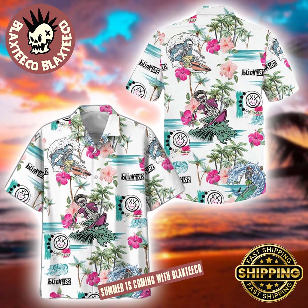 Blink 182 Skeleton Surfing White 2026 Tropical - Adult & Kids T-Shirts, Sweatshirts & Hoodies apparel design preview 1