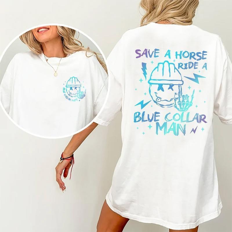 Blue Collar'S Wife Save Horse Ride Collar Man Spoiled - Adult & Kids T-Shirts, Sweatshirts & Hoodies apparel design preview 1