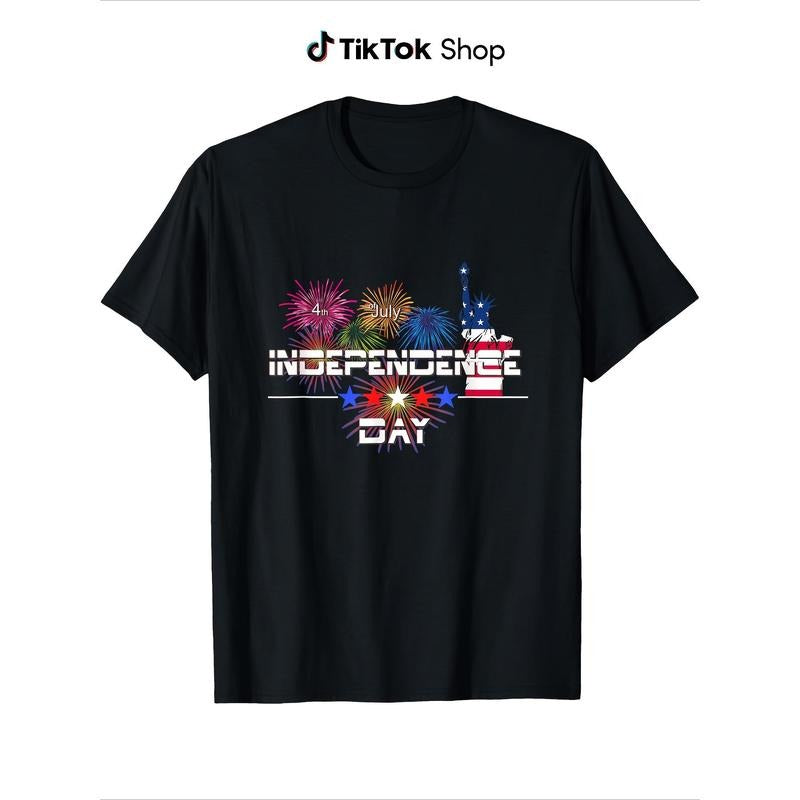 4th July Patriotic Statue Liberty Fireworks Print - Adult & Kids T-Shirts, Sweatshirts & Hoodies apparel design preview 1