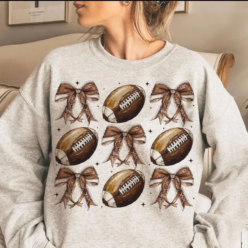 Blue Football Cheer Coquette Bows Retro Game Day - Adult & Kids T-Shirts, Sweatshirts & Hoodies apparel design preview 1