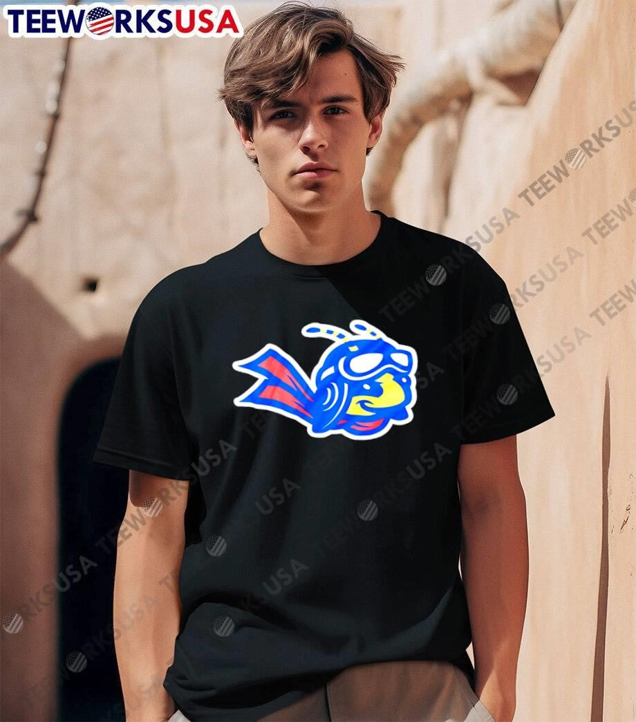 Blue Hornet Mascot Logo Flying With Goggles Sports - Adult & Kids T-Shirts, Sweatshirts & Hoodies apparel design preview 1