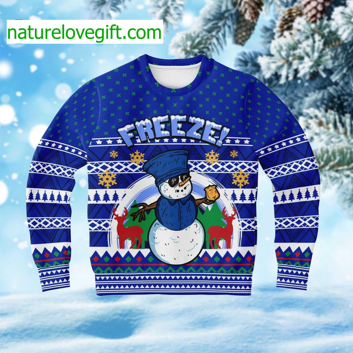 Blue Police Freeze Snow Funny Tacky Winter Ugly Christmas Sweater - Holiday Gift product image