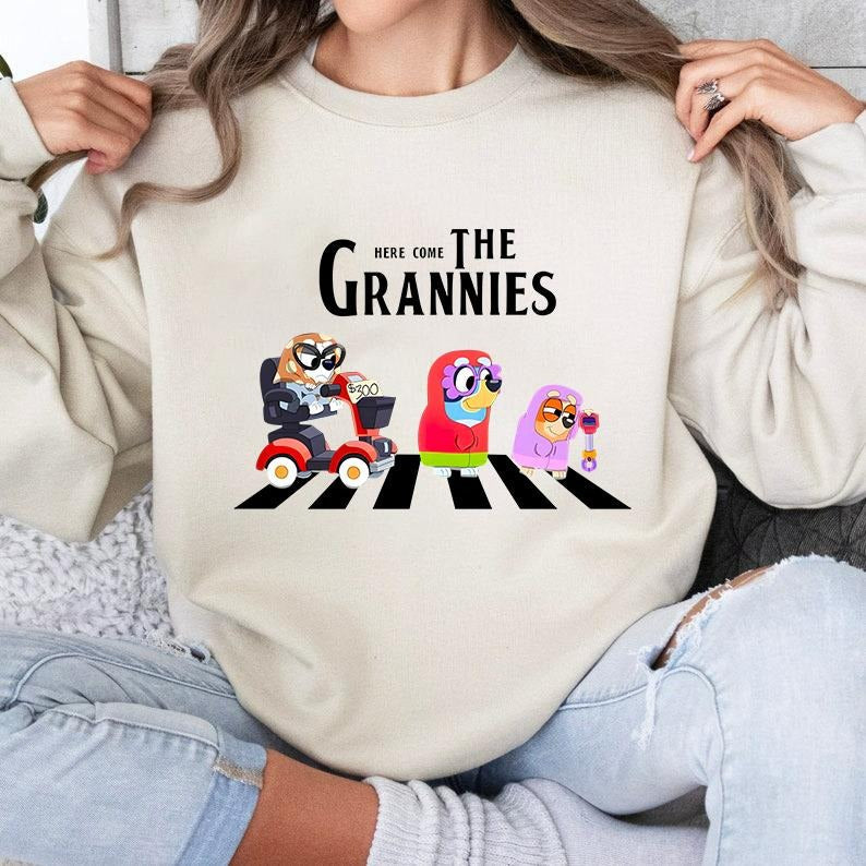 Blueey Bingo Here Come Grannies Family Matching Bluey - Adult & Kids T-Shirts, Sweatshirts & Hoodies apparel design preview 1
