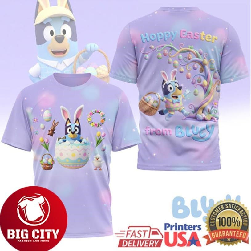 Bluey Hoppy Easter From Pastel Bunny Egg Purple Two - Adult & Kids T-Shirts, Sweatshirts & Hoodies apparel design preview 1