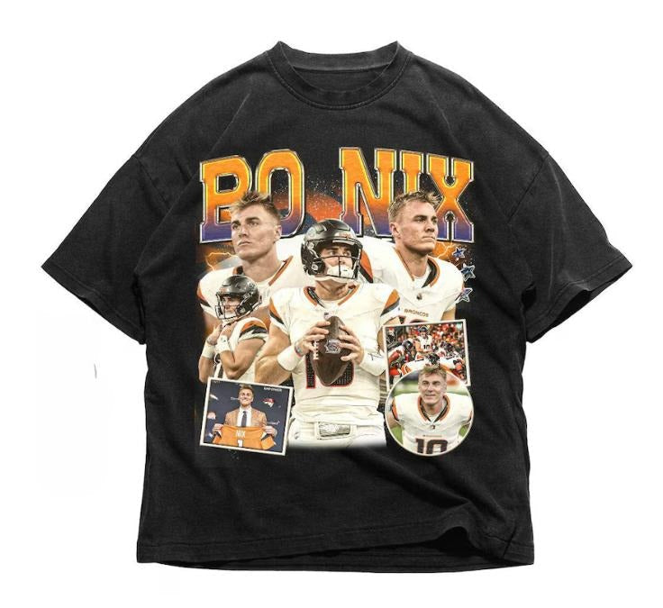 Bo Nix Football American Vintage 90s Bootleg Inspired - Adult & Kids T-Shirts, Sweatshirts & Hoodies apparel design preview 1