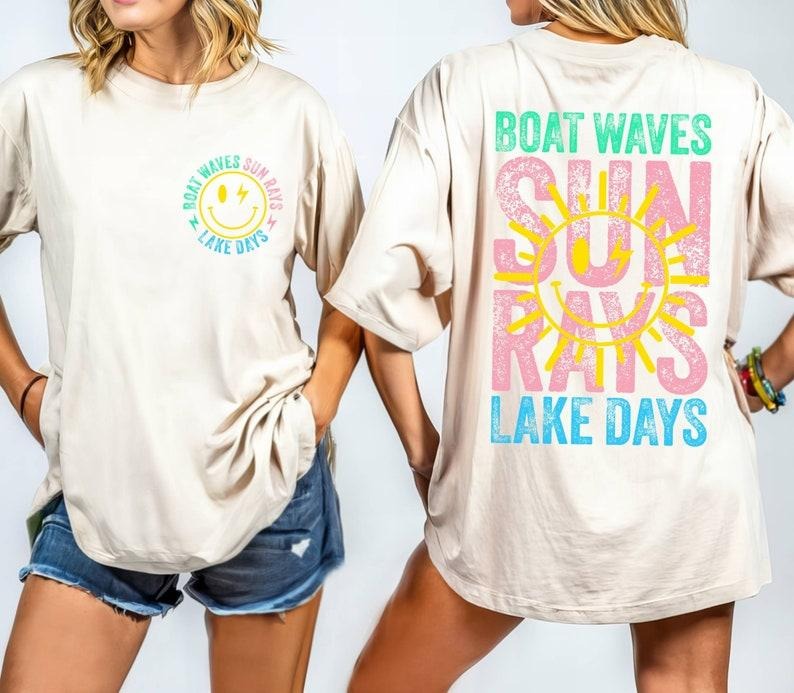Boat Waves Sun Rays Lake Days Retro Summer Life - Adult & Kids T-Shirts, Sweatshirts & Hoodies apparel design preview 1