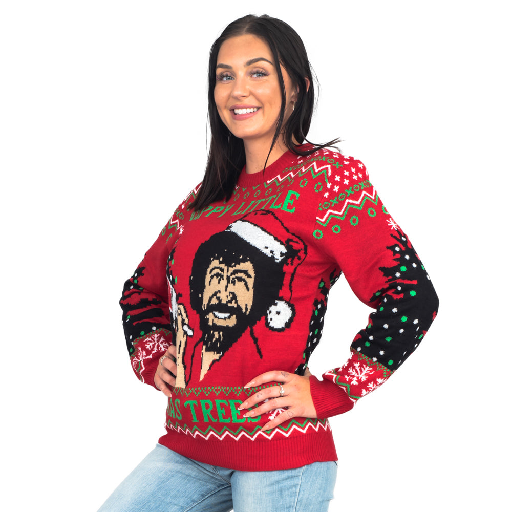 Women's Bob Ross Happy Little Xmas Trees Ugly Christmas Sweater - Holiday Gift product image 3